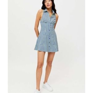 XXS Uo Tia Button-front Mini Dress Blue Gingham Plaid